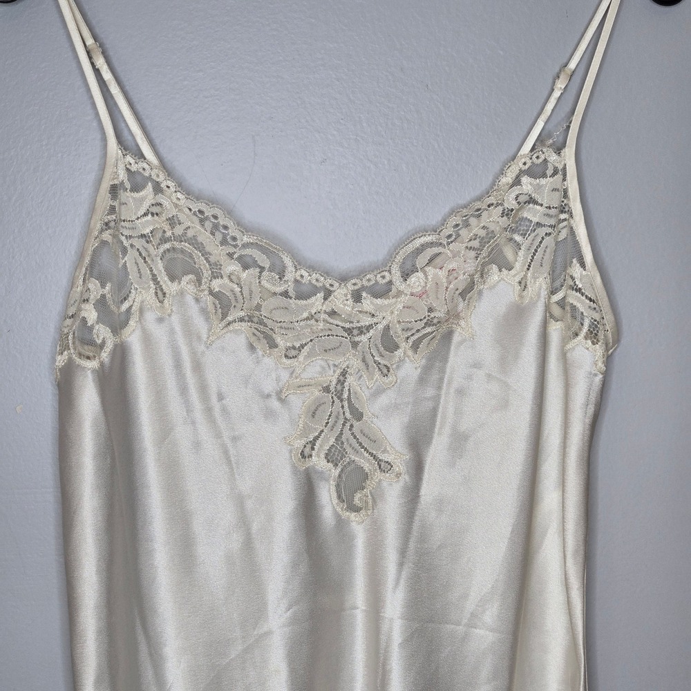Oscar de la Renta Pink Label Cream Satin Slip Dress Lace Chemise Coquette Bridal - Picture 3 of 9